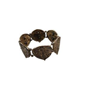 Vintage Metal Leaf & Beaded Bracelet Textured Antiqued Bohemian